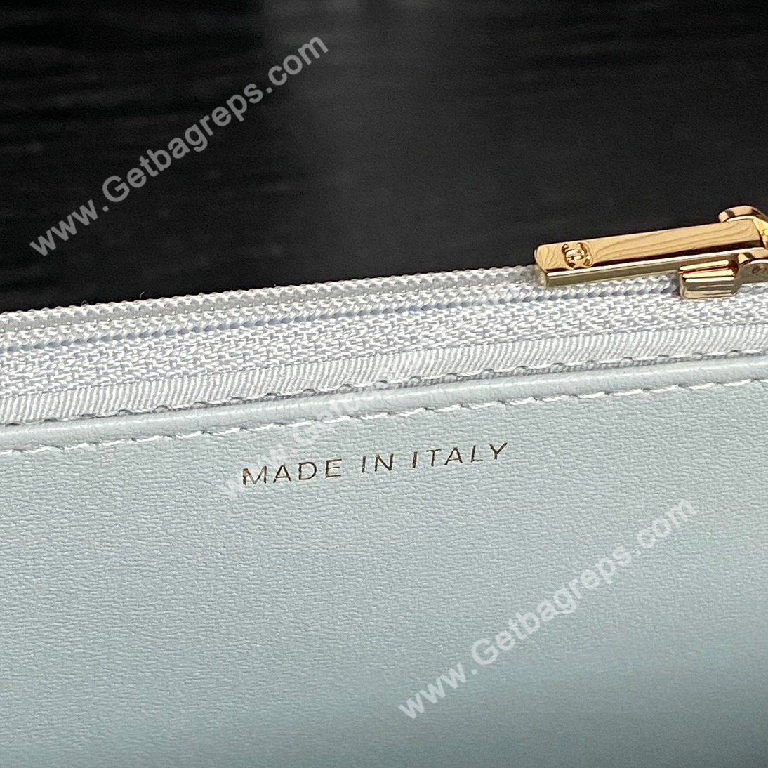 Chanel AP4785 Wallet on Chain Shiny Grained Calfskin Blue