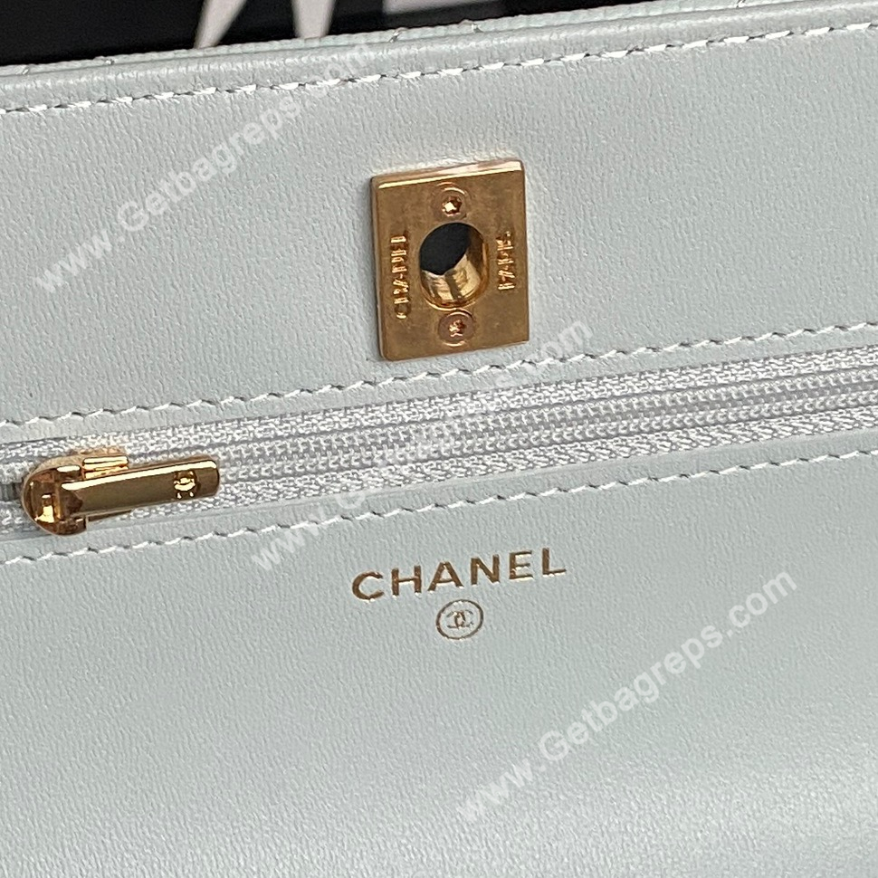 Chanel AP4785 Wallet on Chain Shiny Grained Calfskin Blue