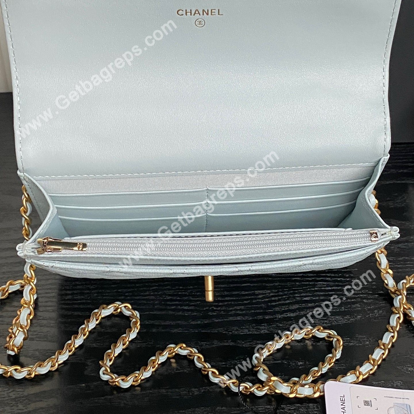 Chanel AP4785 Wallet on Chain Shiny Grained Calfskin Blue