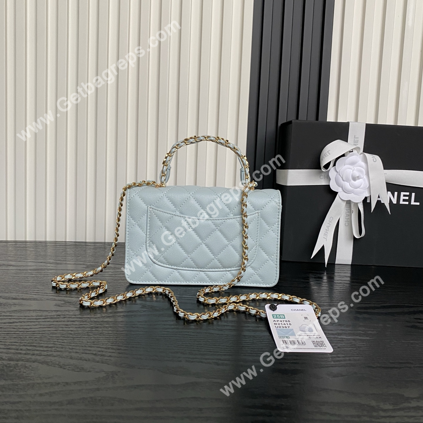 Chanel AP4785 Wallet on Chain Shiny Grained Calfskin Blue