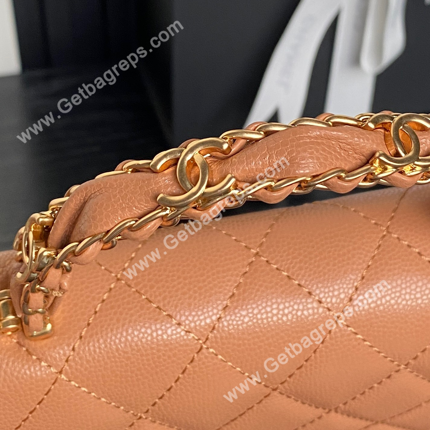 Chanel AP4785 Wallet on Chain Shiny Grained Calfskin Brown