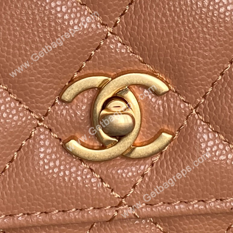 Chanel AP4785 Wallet on Chain Shiny Grained Calfskin Brown
