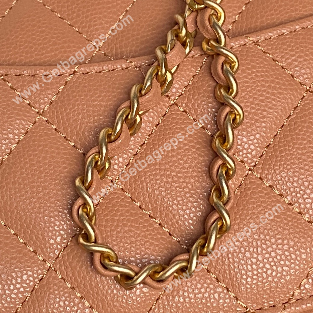 Chanel AP4785 Wallet on Chain Shiny Grained Calfskin Brown