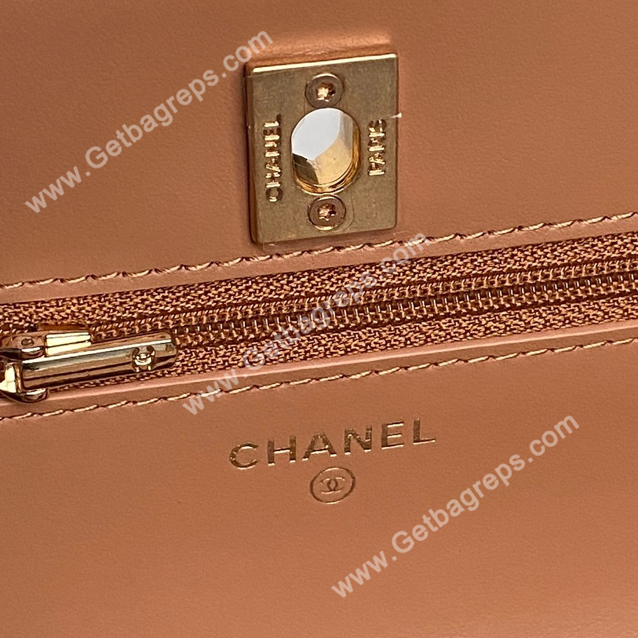 Chanel AP4785 Wallet on Chain Shiny Grained Calfskin Brown