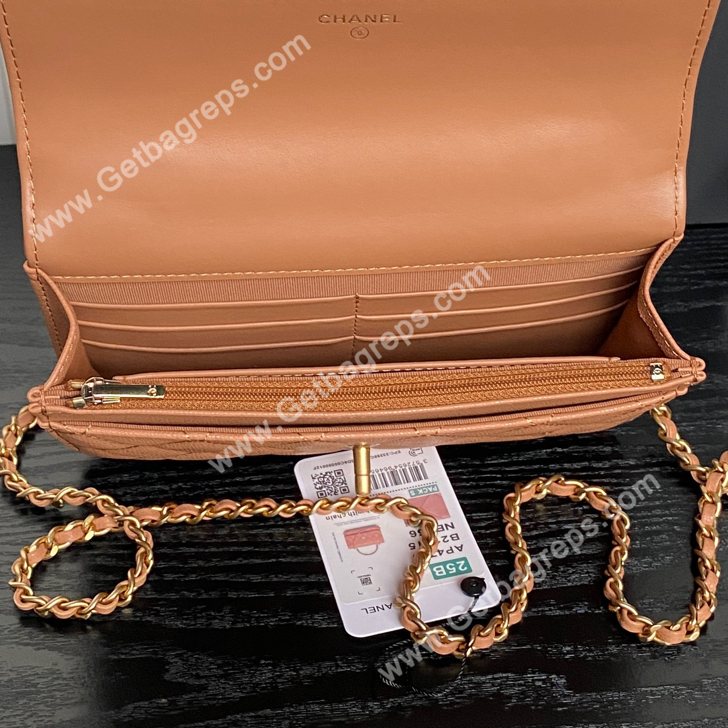 Chanel AP4785 Wallet on Chain Shiny Grained Calfskin Brown