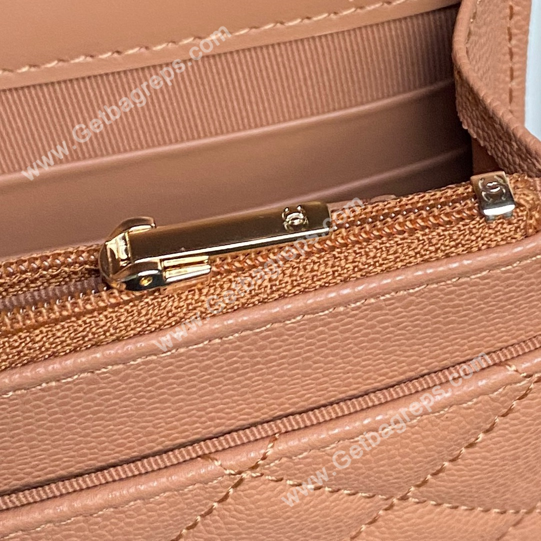 Chanel AP4785 Wallet on Chain Shiny Grained Calfskin Brown