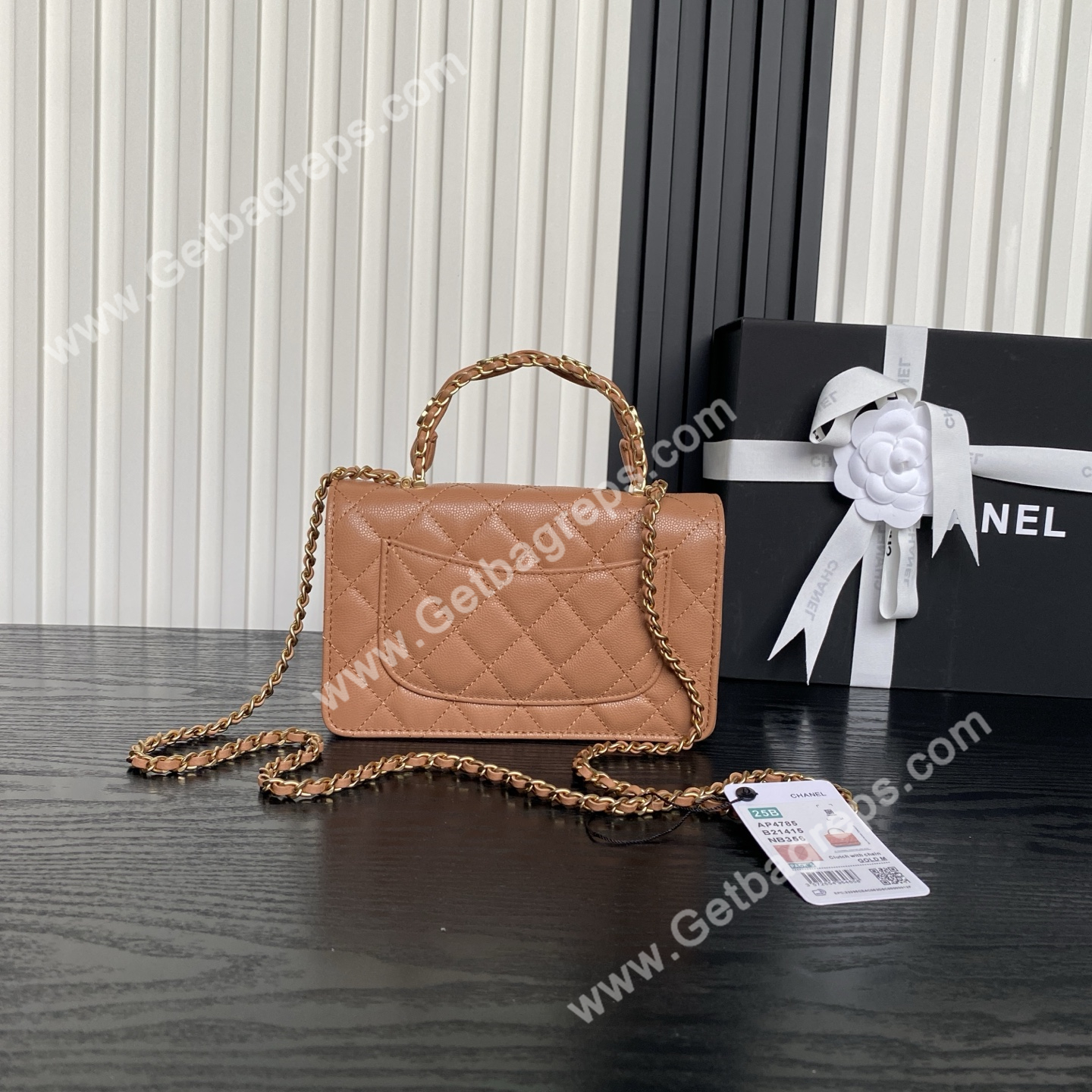 Chanel AP4785 Wallet on Chain Shiny Grained Calfskin Brown