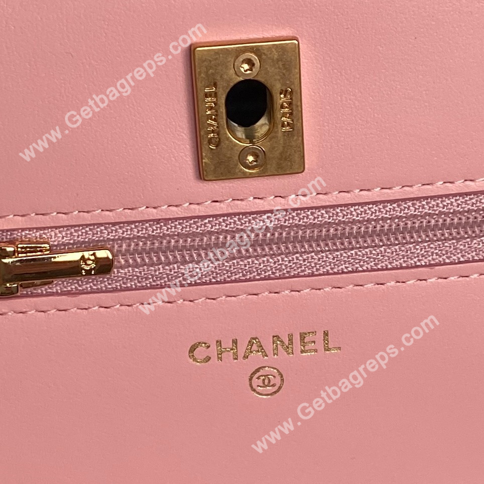 Chanel AP4785 Wallet on Chain Shiny Grained Calfskin Pink