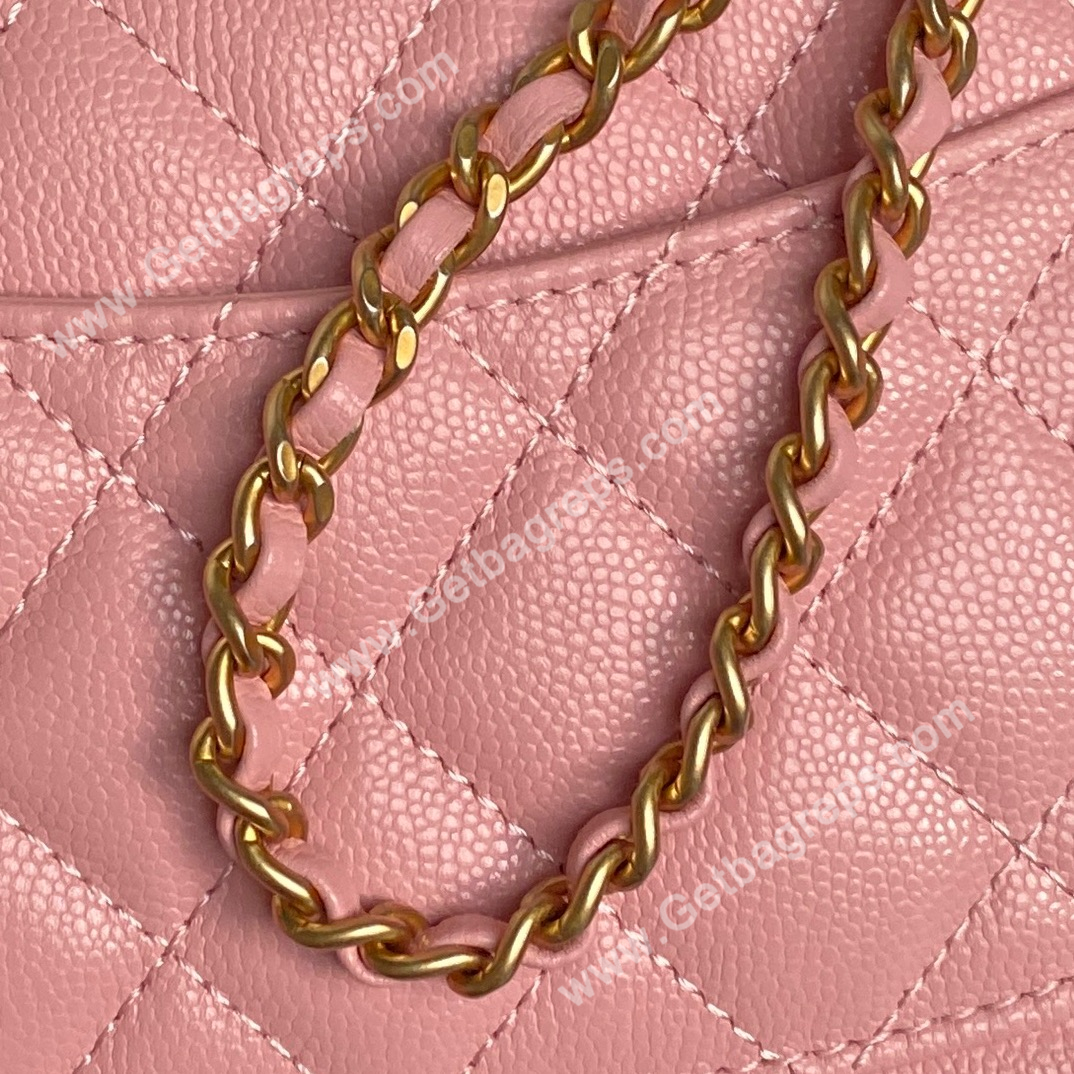 Chanel AP4785 Wallet on Chain Shiny Grained Calfskin Pink
