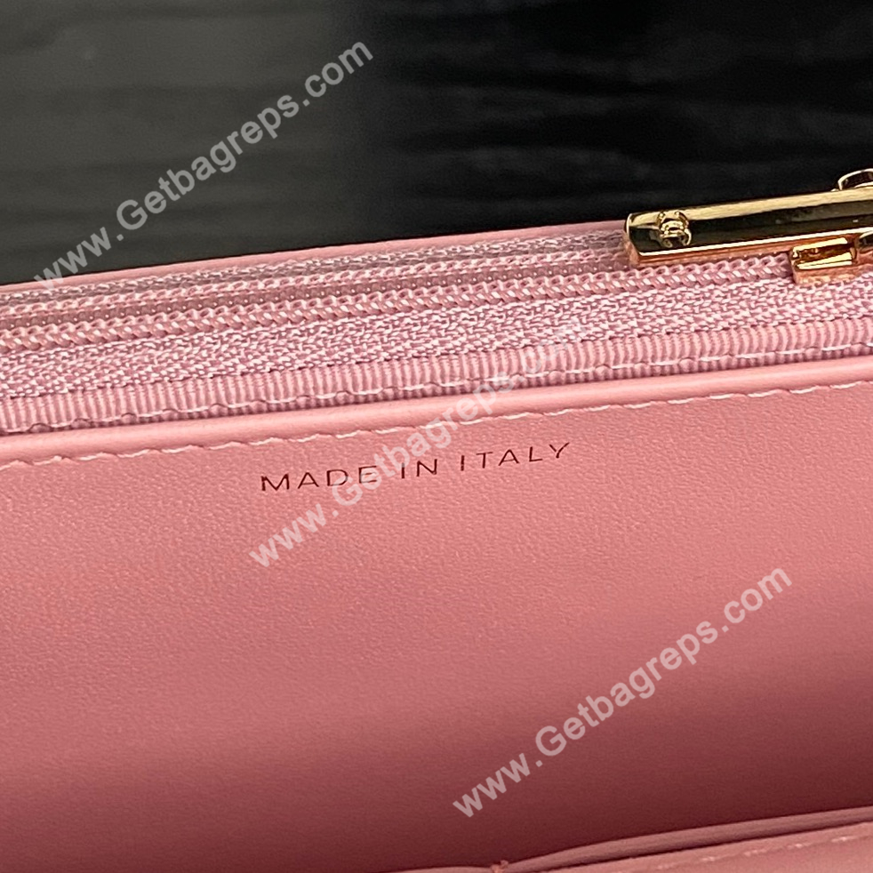 Chanel AP4785 Wallet on Chain Shiny Grained Calfskin Pink