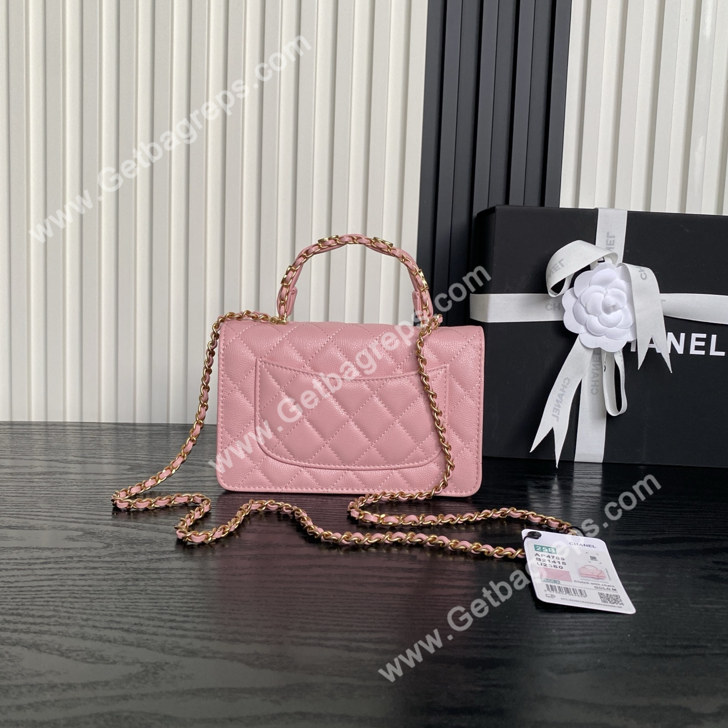 Chanel AP4785 Wallet on Chain Shiny Grained Calfskin Pink