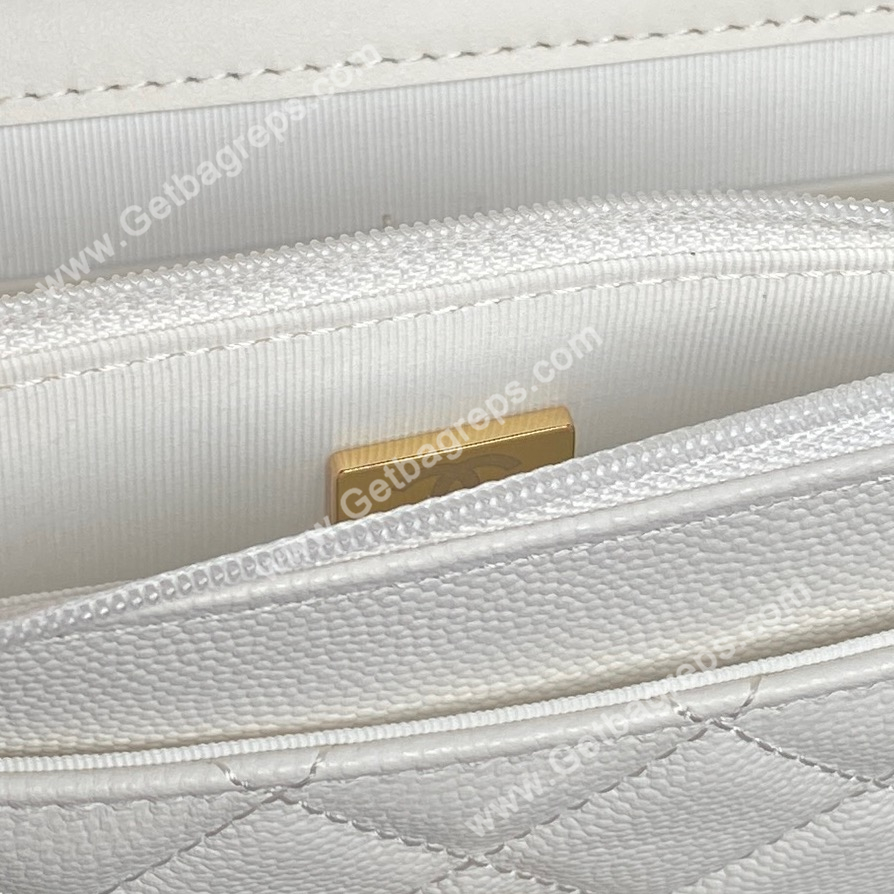 Chanel AP4785 Wallet on Chain Shiny Grained Calfskin White