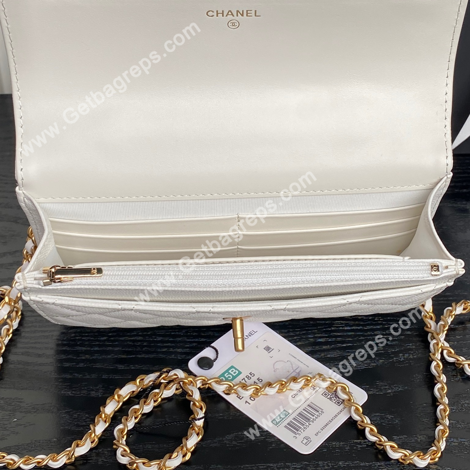 Chanel AP4785 Wallet on Chain Shiny Grained Calfskin White