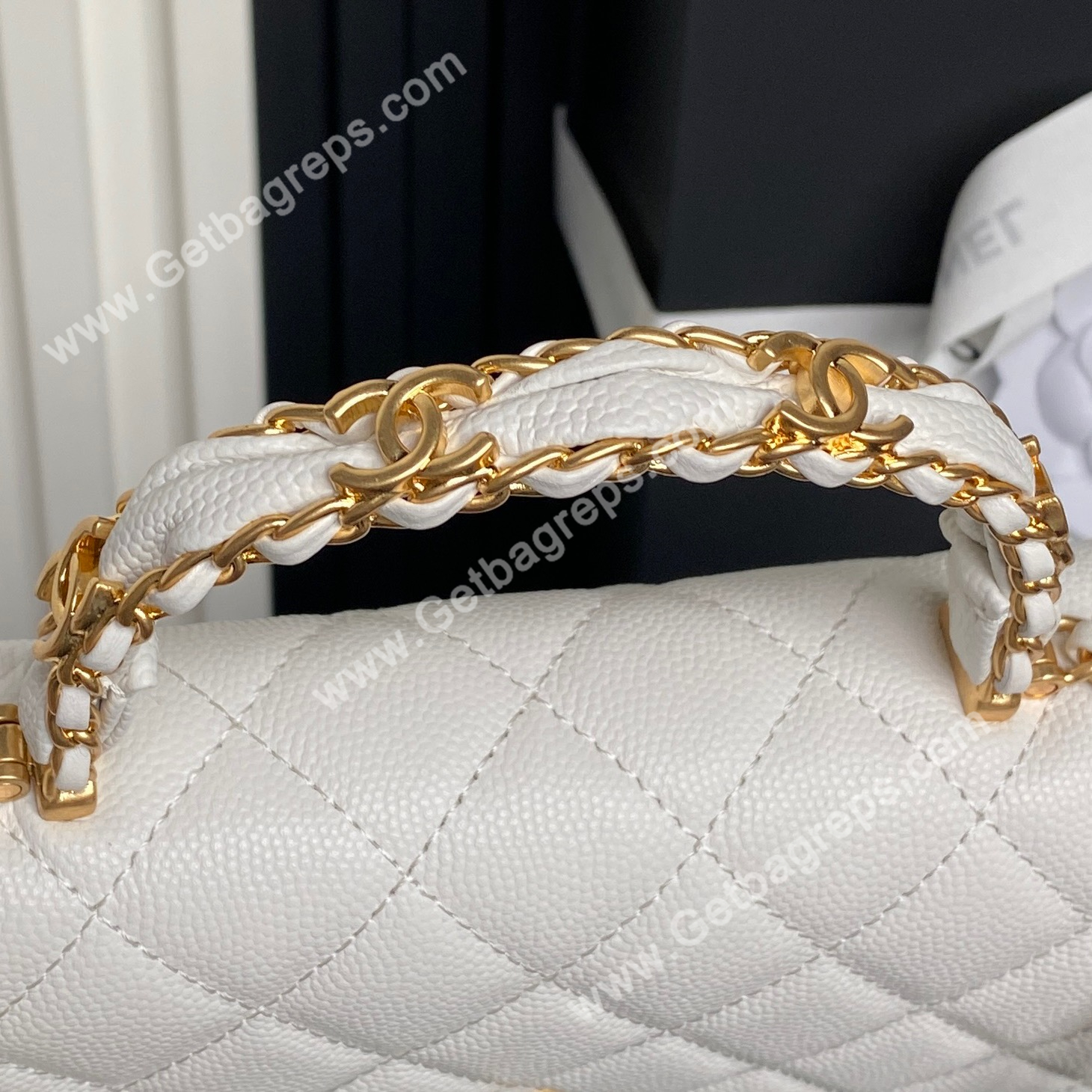 Chanel AP4785 Wallet on Chain Shiny Grained Calfskin White