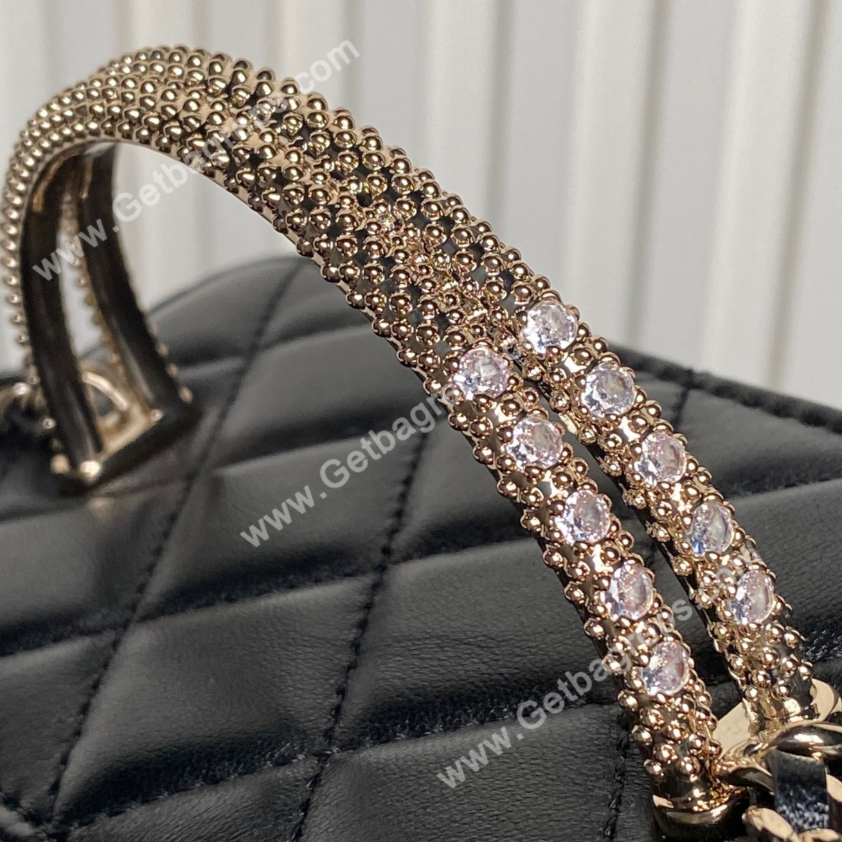 Chanel AP4842 Long Vanity With Chain Lambskin Diamonds Logo Black