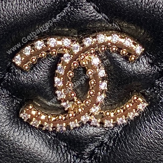 Chanel AP4842 Long Vanity With Chain Lambskin Diamonds Logo Black