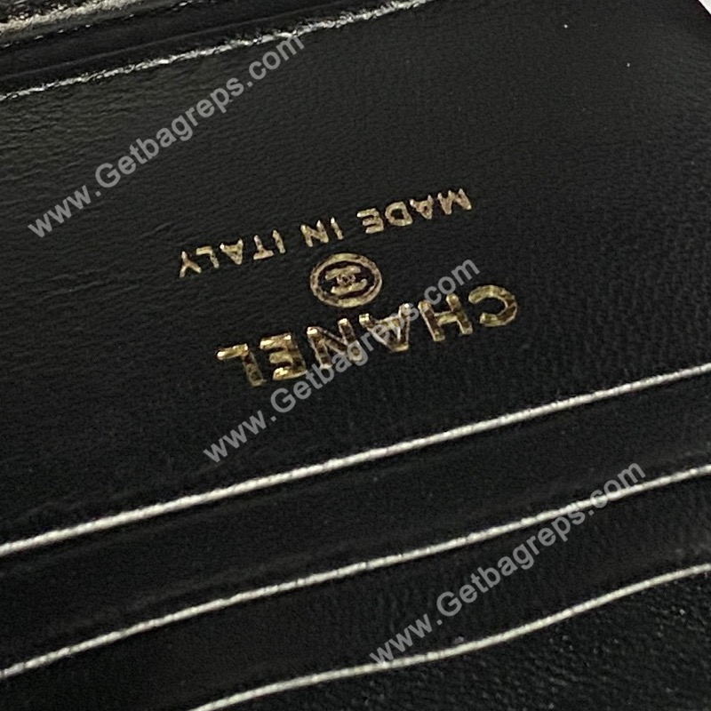 Chanel AP4842 Long Vanity With Chain Lambskin Diamonds Logo Black