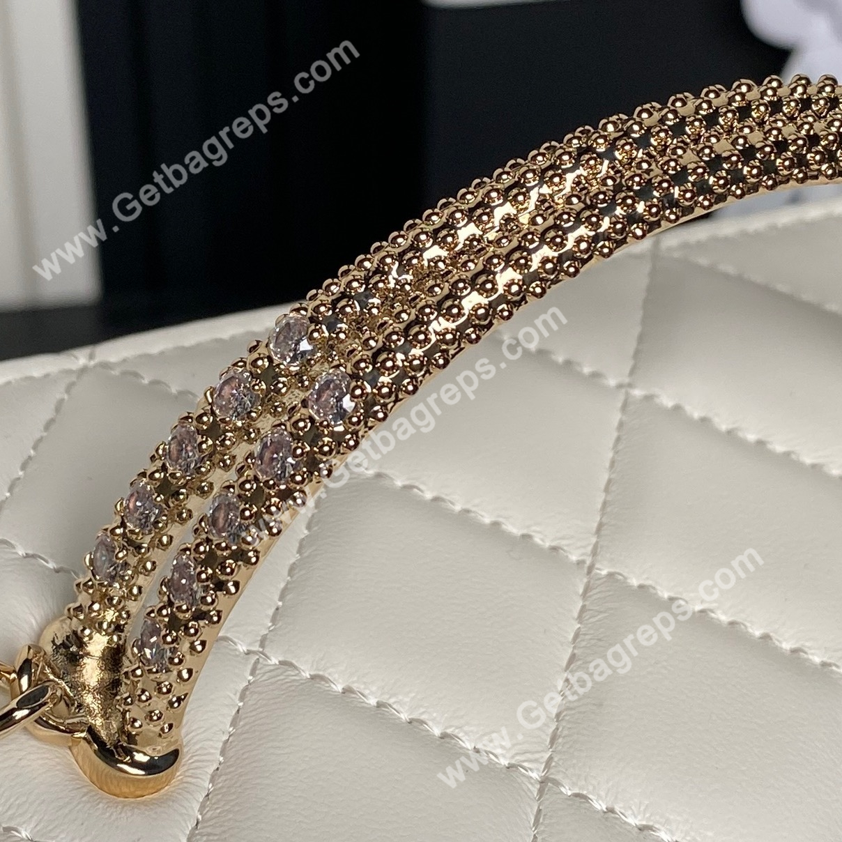 Chanel AP4842 Long Vanity With Chain Lambskin Diamonds Logo White