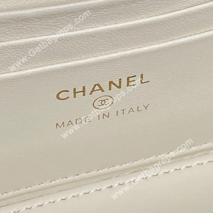 Chanel AP4842 Long Vanity With Chain Lambskin Diamonds Logo White