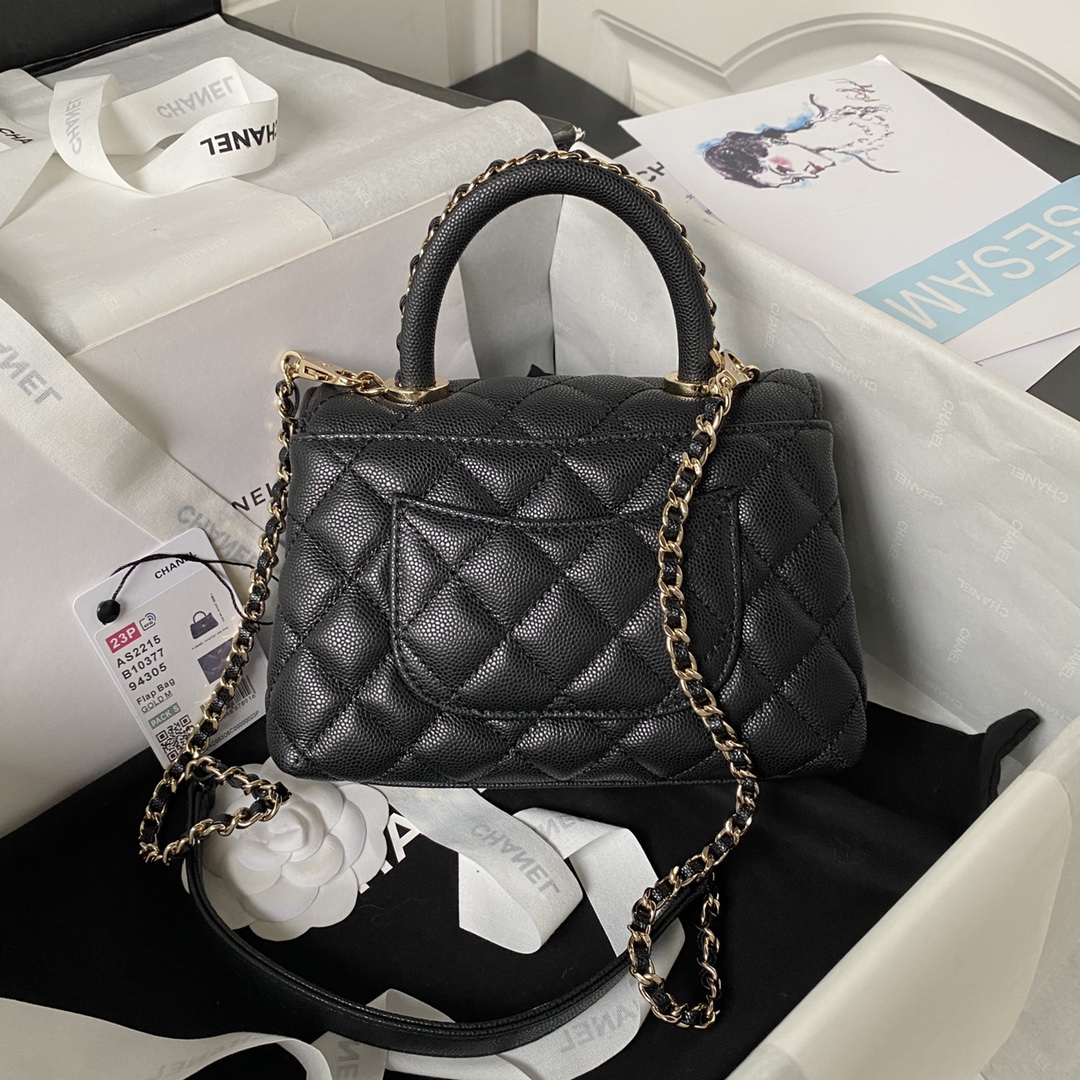 Chanel AS2215 CoCo Top Handle Handabag Calfskin Black