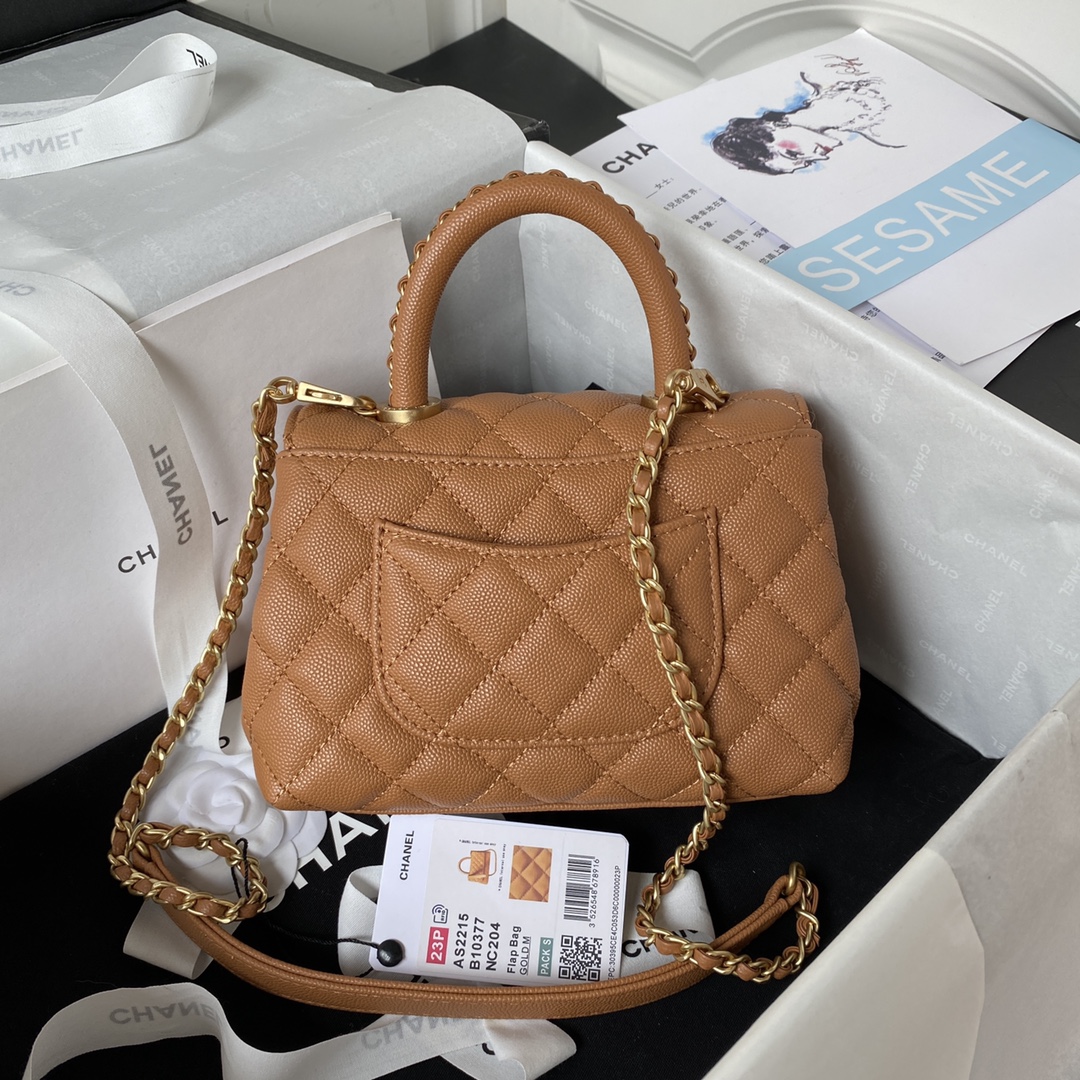 Chanel AS2215 CoCo Top Handle Handabag Calfskin Brown