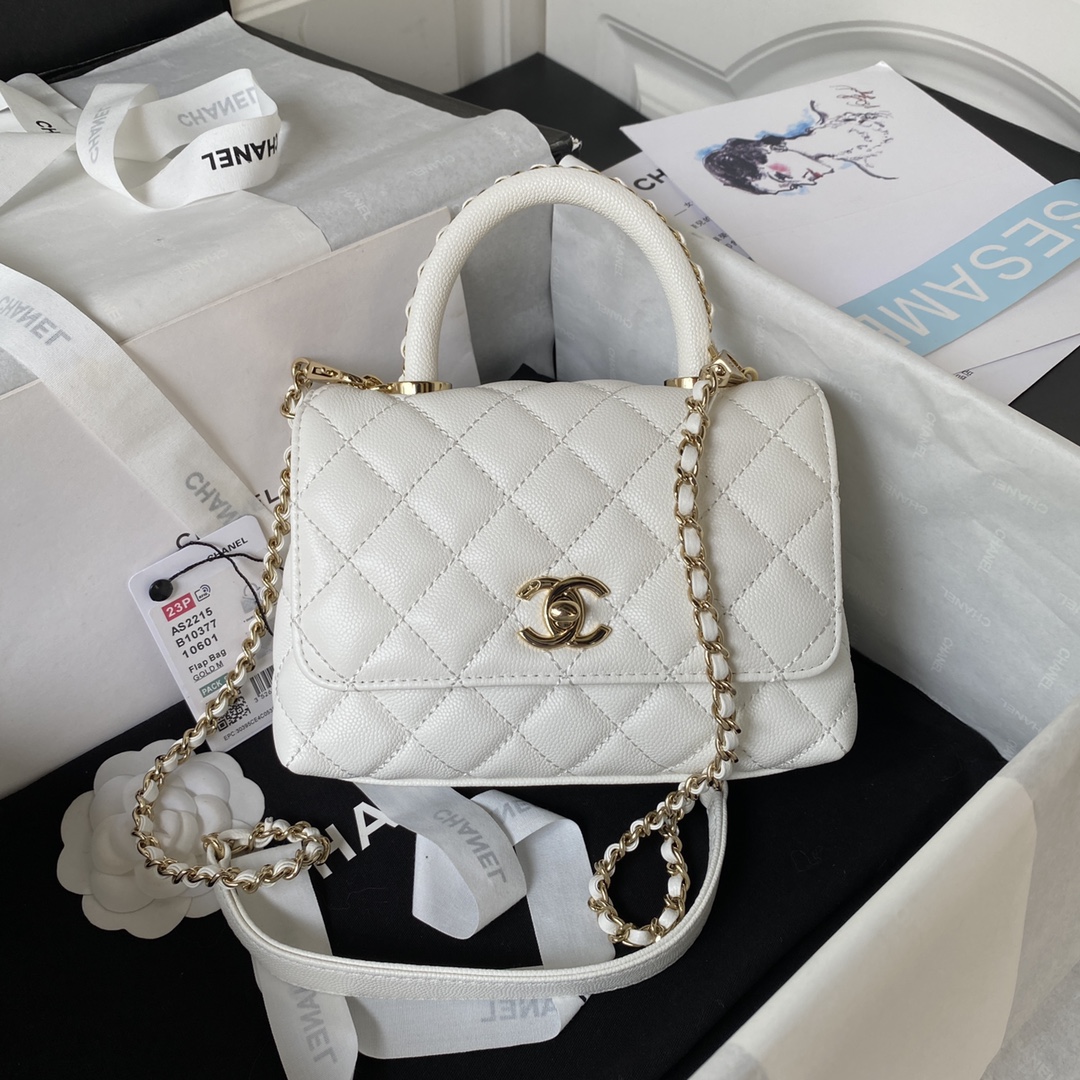 Chanel AS2215 CoCo Top Handle Handabag Calfskin White