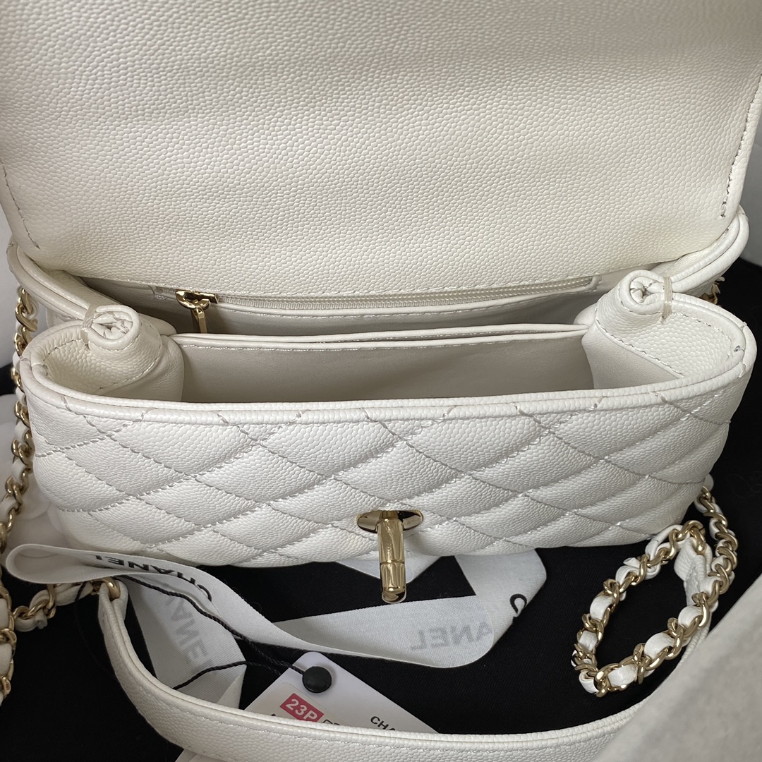 Chanel AS2215 CoCo Top Handle Handabag Calfskin White