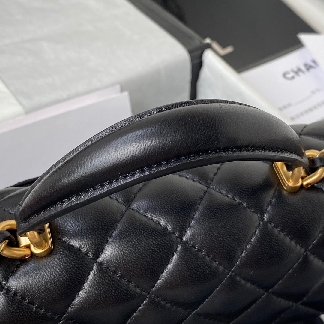 Chanel AS2431 Mini Flap Bag With Top Handle Lambskin Gold-Tone Metal Black-1