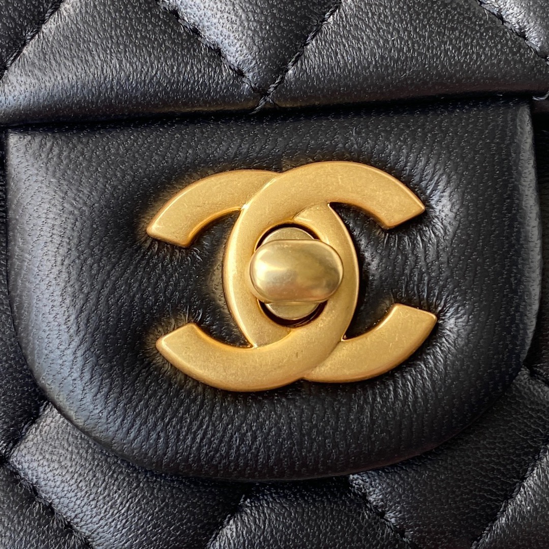 Chanel AS2431 Mini Flap Bag With Top Handle Lambskin Gold-Tone Metal Black-1