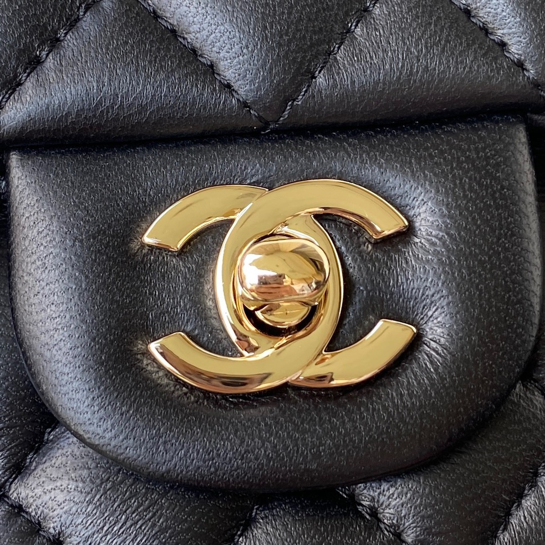 Chanel AS2431 Mini Flap Bag With Top Handle Lambskin Gold-Tone Metal Black