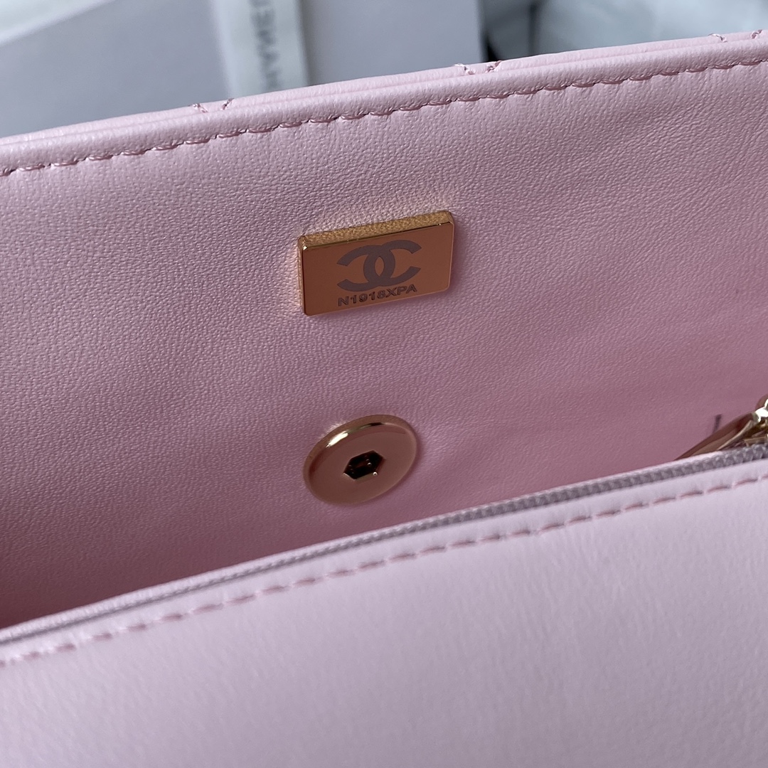 Chanel AS2431 Mini Flap Bag With Top Handle Lambskin Gold-Tone Metal Pink