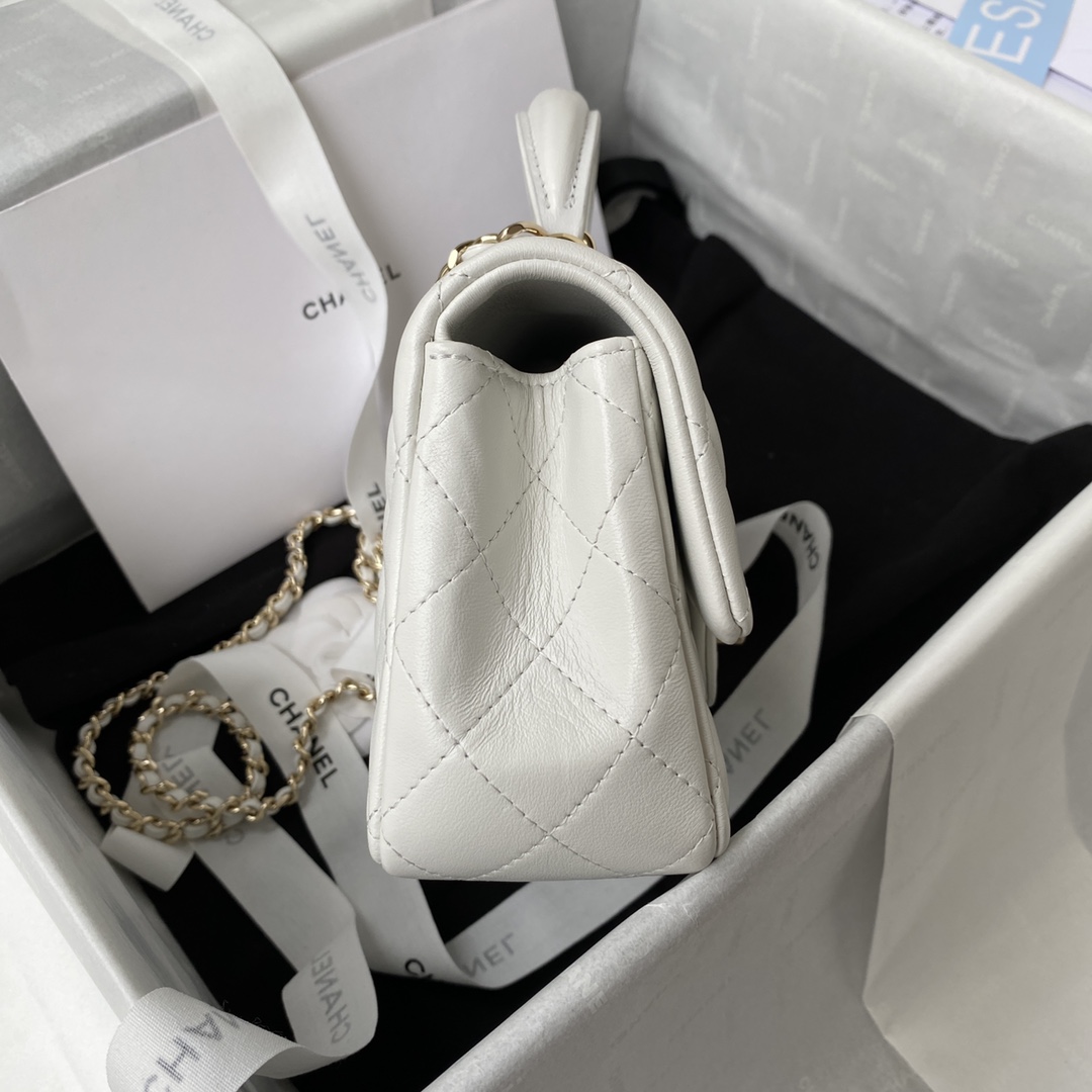 Chanel AS2431 Mini Flap Bag With Top Handle Lambskin Gold-Tone Metal White-1