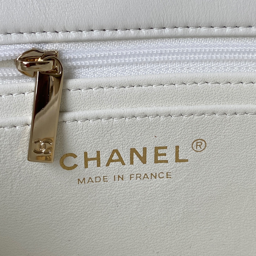 Chanel AS2431 Mini Flap Bag With Top Handle Lambskin Gold-Tone Metal White-1