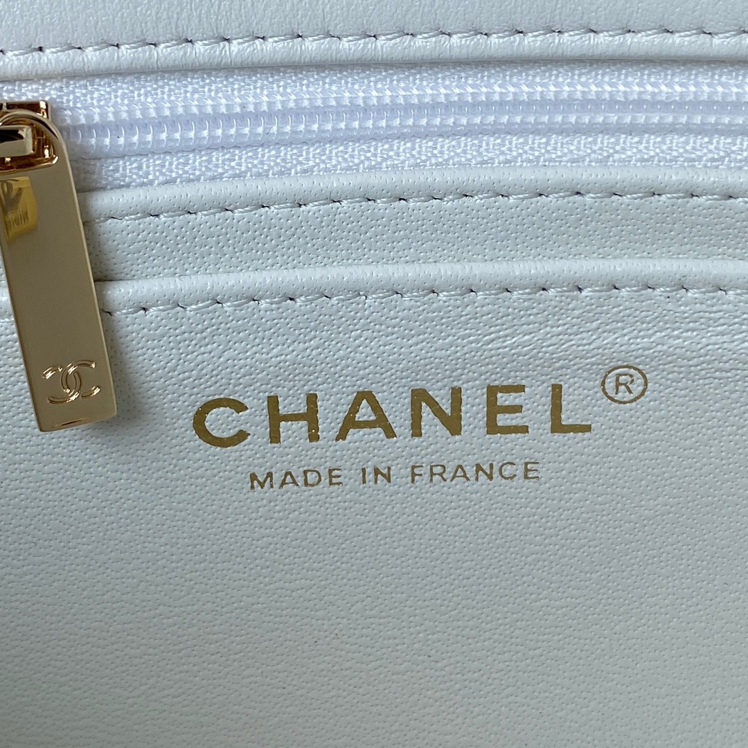 Chanel AS2431 Mini Flap Bag With Top Handle Lambskin Gold-Tone Metal White