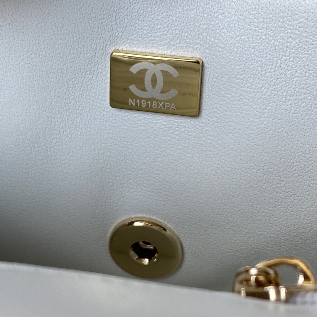 Chanel AS2431 Mini Flap Bag With Top Handle Lambskin Gold-Tone Metal White