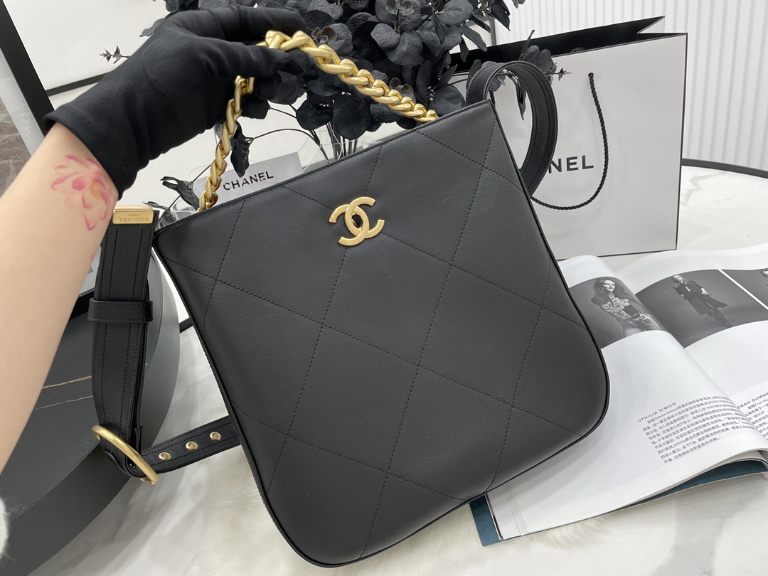 Chanel AS2844 Chanel Hobo Handbag Calfskin Black