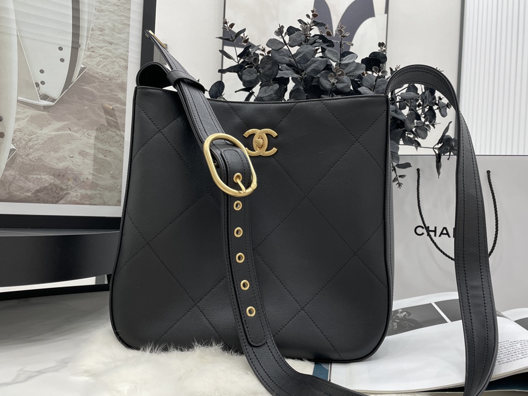 Chanel AS2844 Chanel Hobo Handbag Calfskin Black