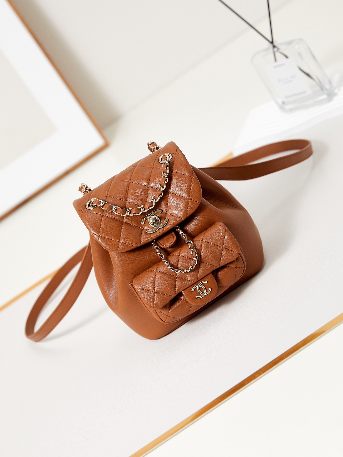 Chanel AS2908 Matelasse Chain Backpack Caramel