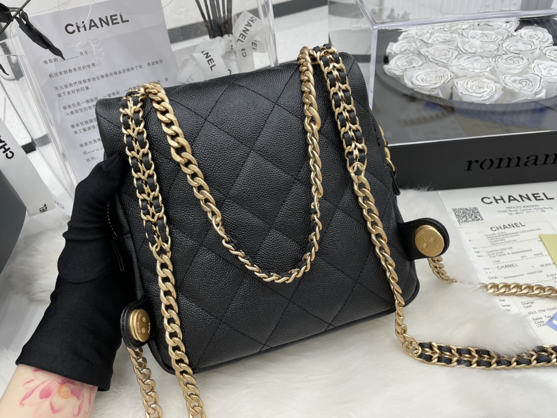 Chanel AS3108 Backpack Grained Calfskin Gold-Tone Metal Black