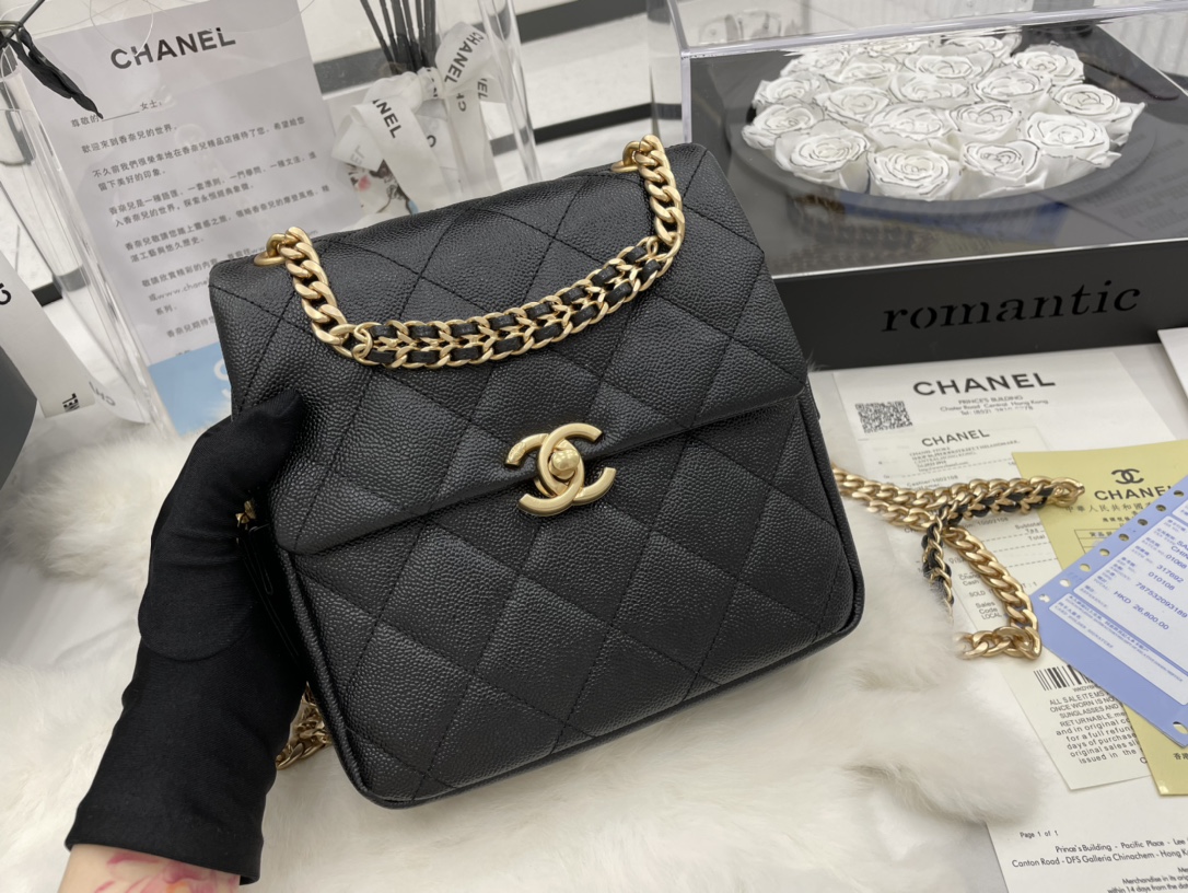 Chanel AS3108 Backpack Grained Calfskin Gold-Tone Metal Black