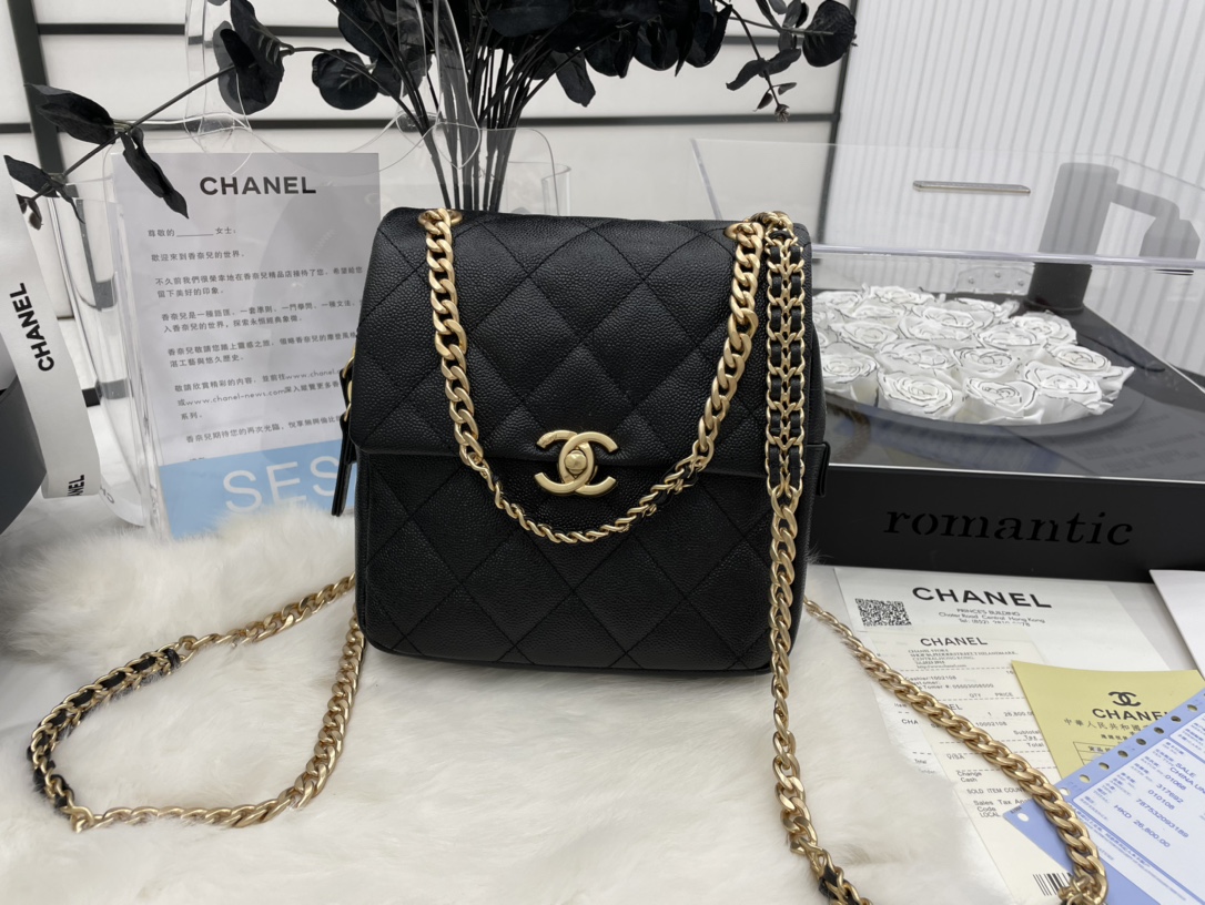 Chanel AS3108 Backpack Grained Calfskin Gold-Tone Metal Black