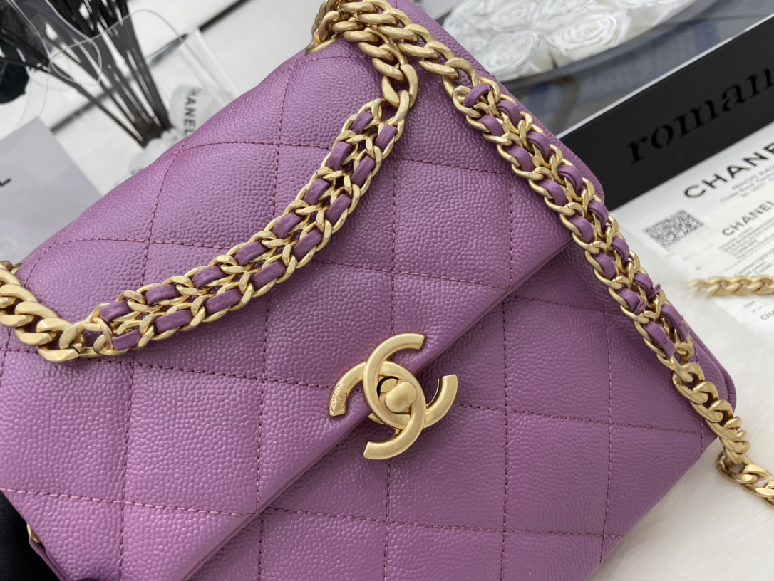 Chanel AS3108 Backpack Grained Calfskin Gold-Tone Metal Purple