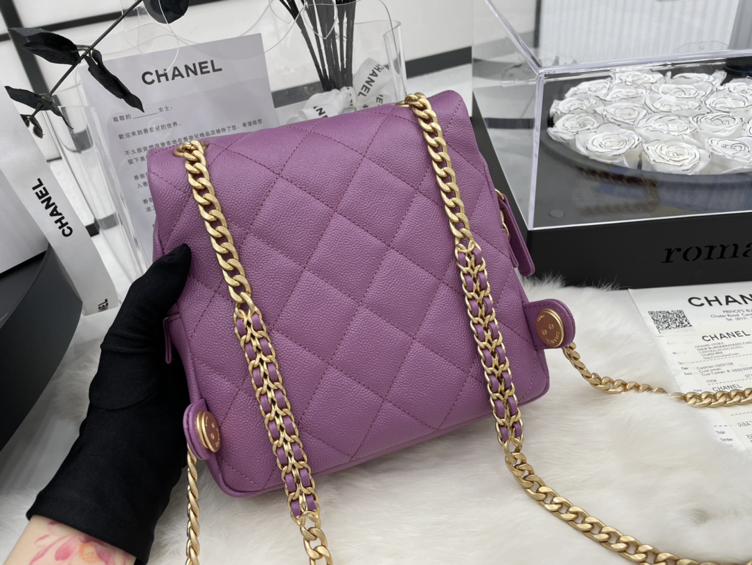 Chanel AS3108 Backpack Grained Calfskin Gold-Tone Metal Purple