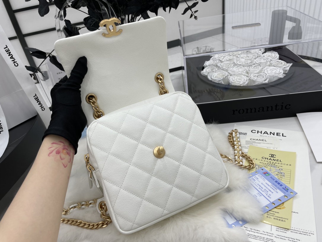 Chanel AS3108 Backpack Grained Calfskin Gold-Tone Metal White