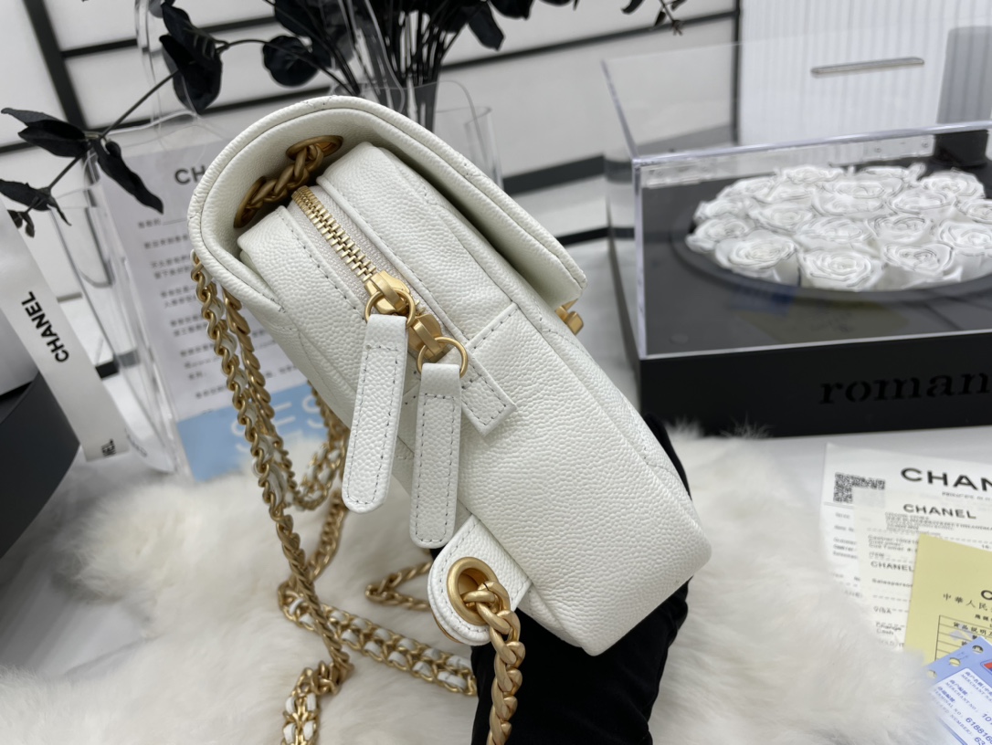 Chanel AS3108 Backpack Grained Calfskin Gold-Tone Metal White