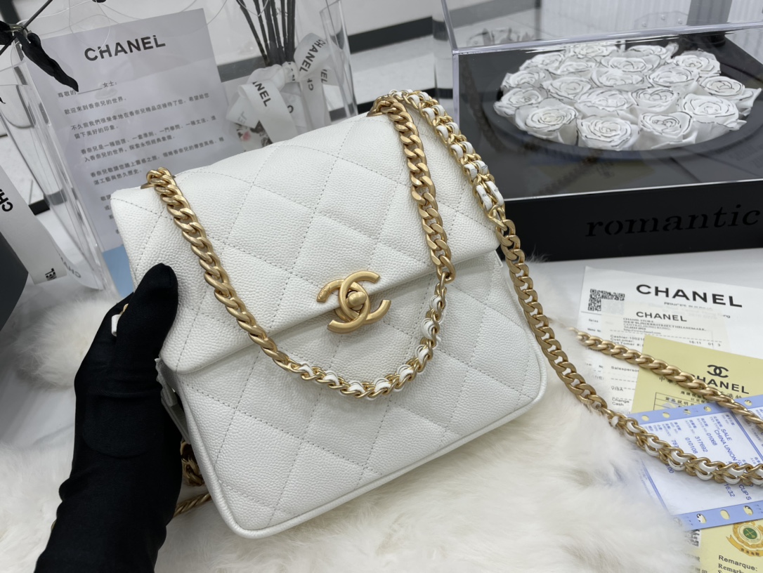 Chanel AS3108 Backpack Grained Calfskin Gold-Tone Metal White