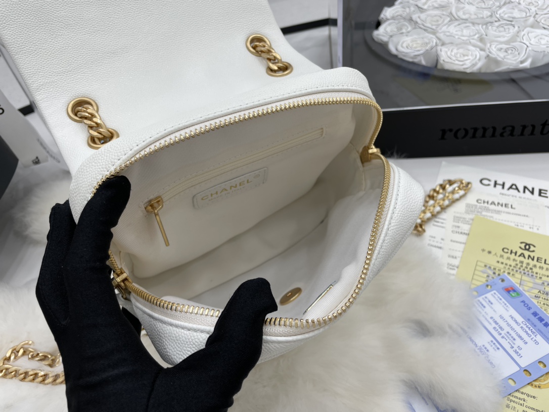 Chanel AS3108 Backpack Grained Calfskin Gold-Tone Metal White