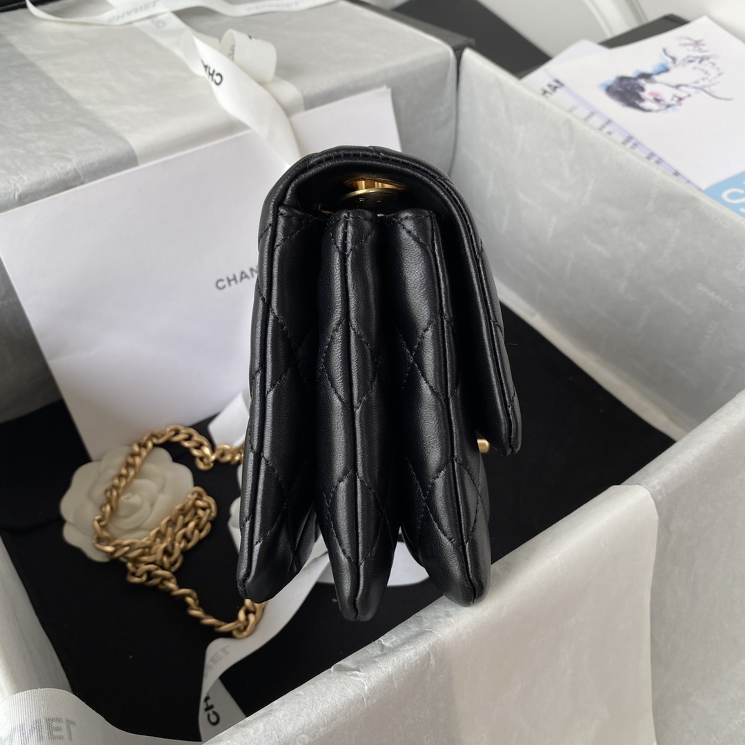 Chanel AS3393 Adjustable Gold Lock Gold Chain Black 22cm Flap Bag