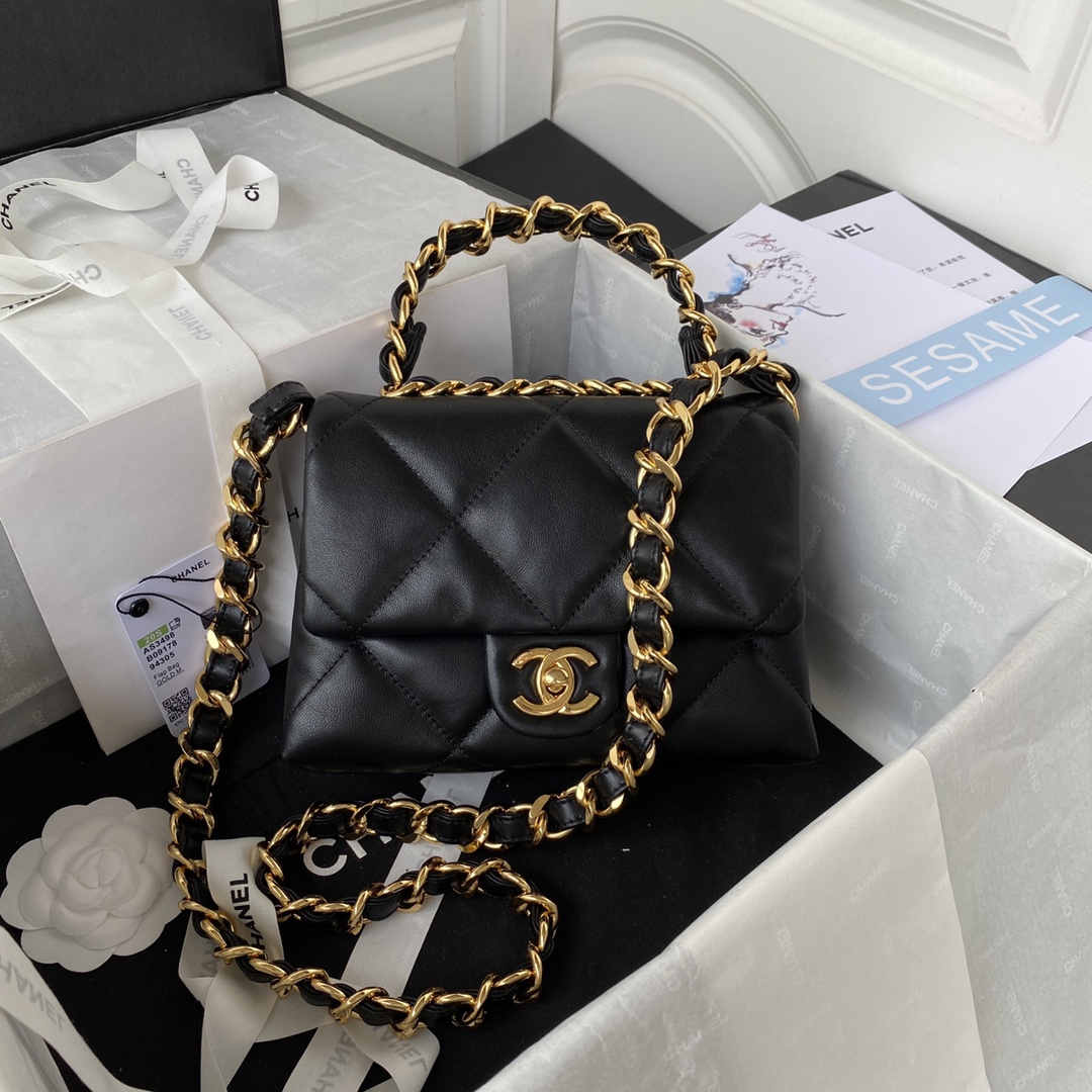 Chanel AS3498 Small Leather Chain Bag Black