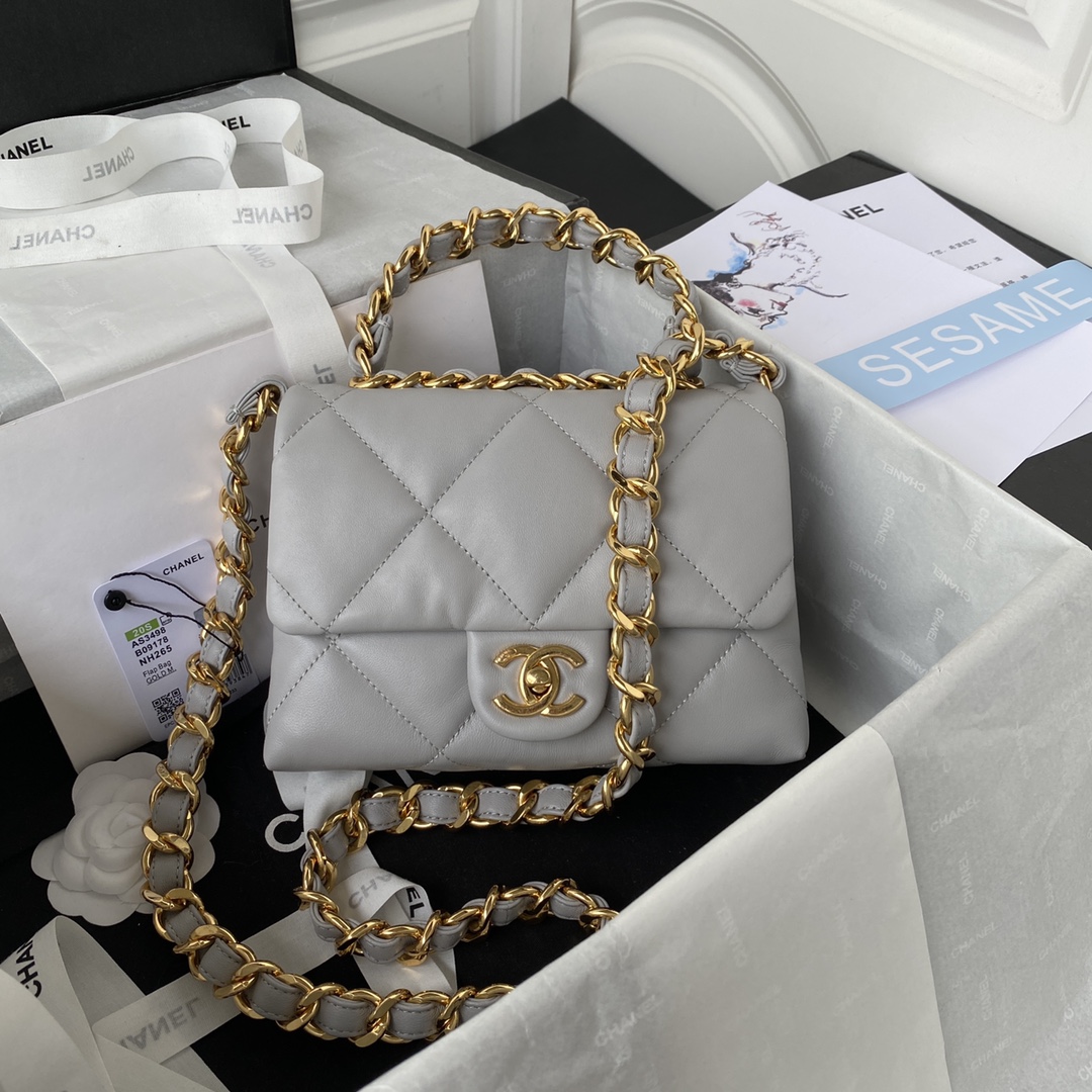 Chanel AS3498 Small Leather Chain Bag Grey